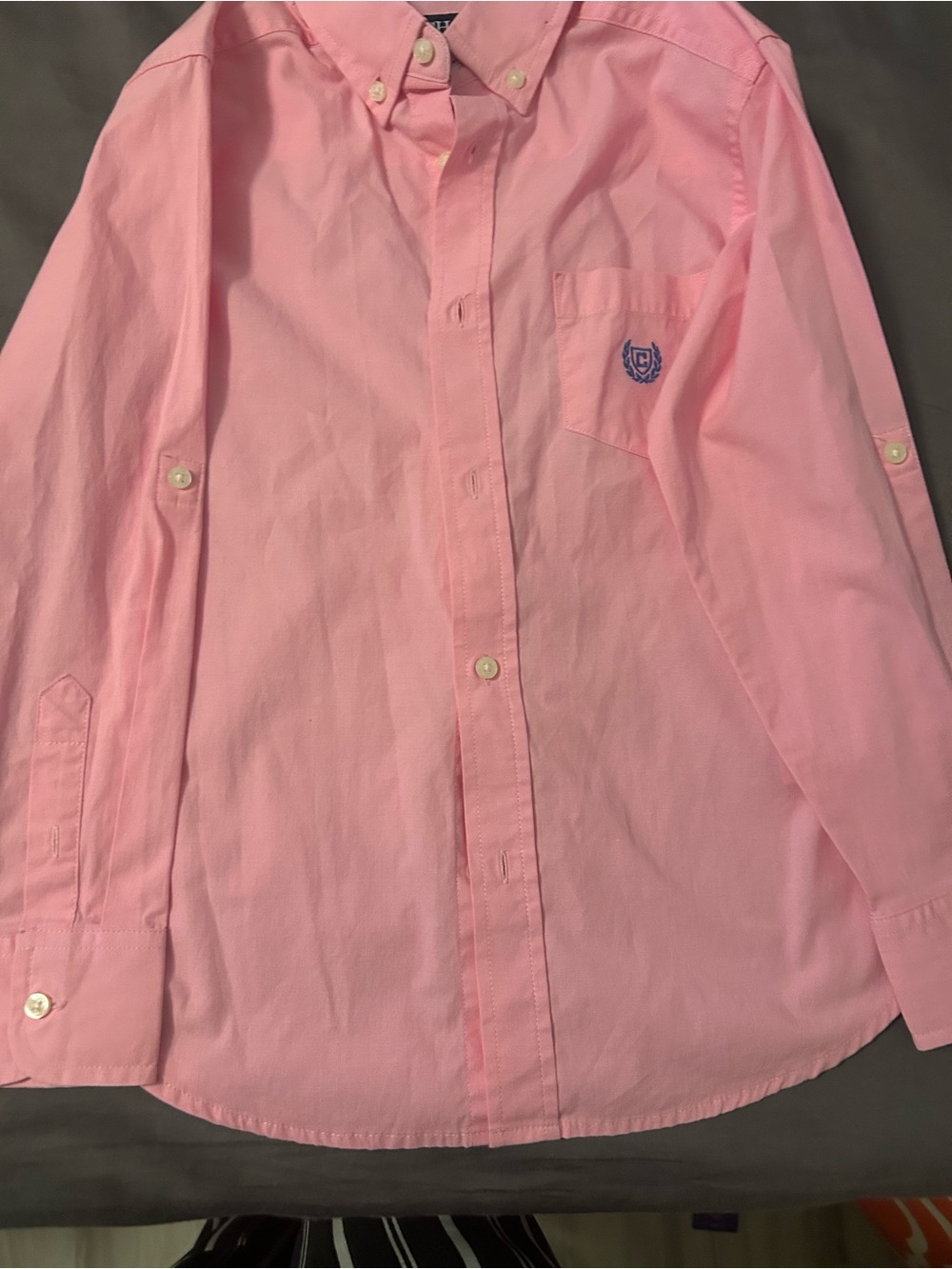 Chaps Boys Pink Button-Down Shirt with Embroidered Crest